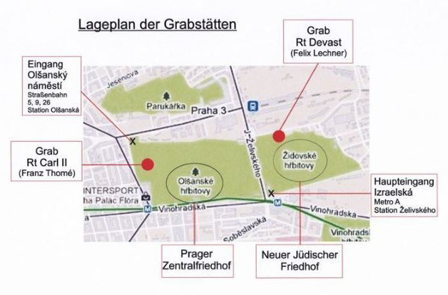 Lageplan der Grabstätten in Prag